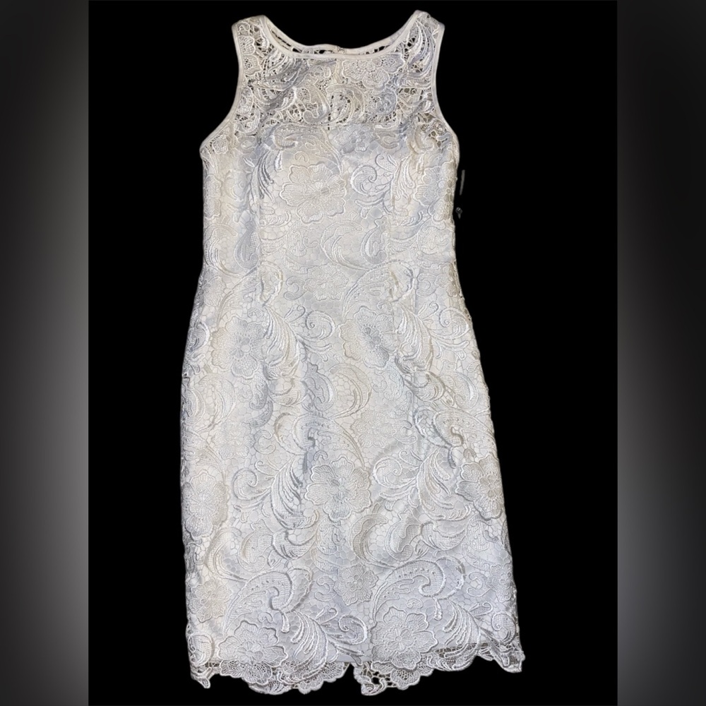 Adrianna Papell — Ivory Lace Midi-Dress — “Love Story” Collection, Size 8